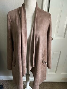 HYFVE Draped Open-Front Trench Coat in Taupe